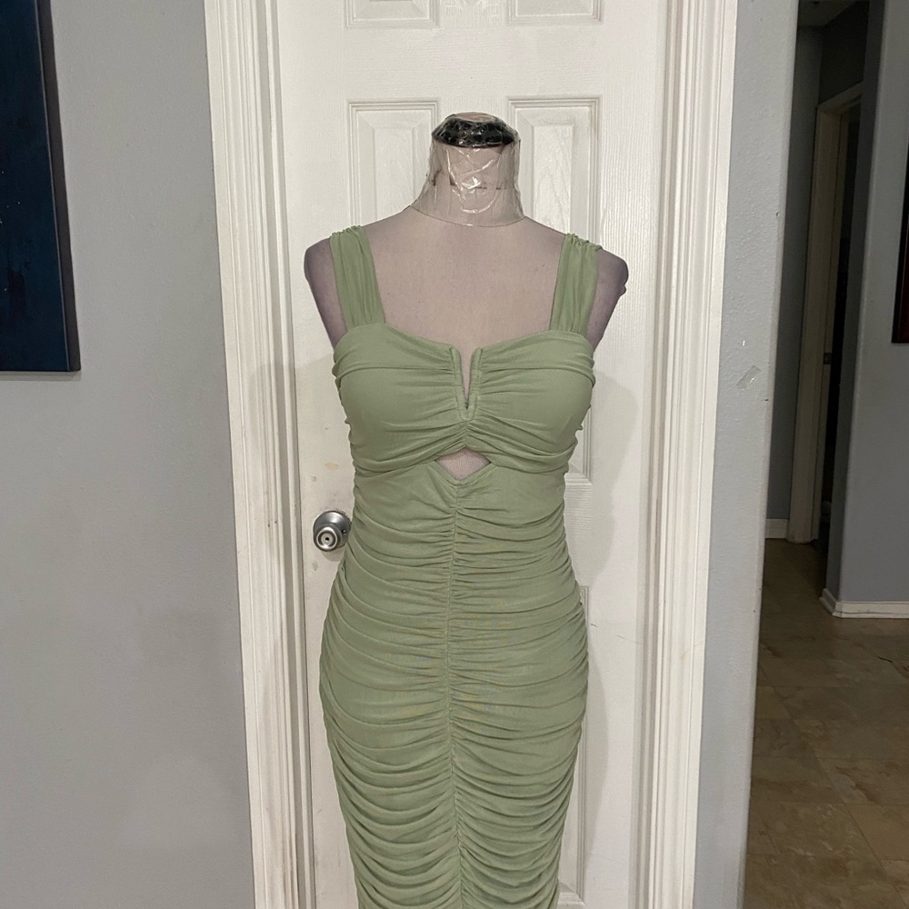 Chic Mint Ruched Maxi Dress - Picture 7 of 9